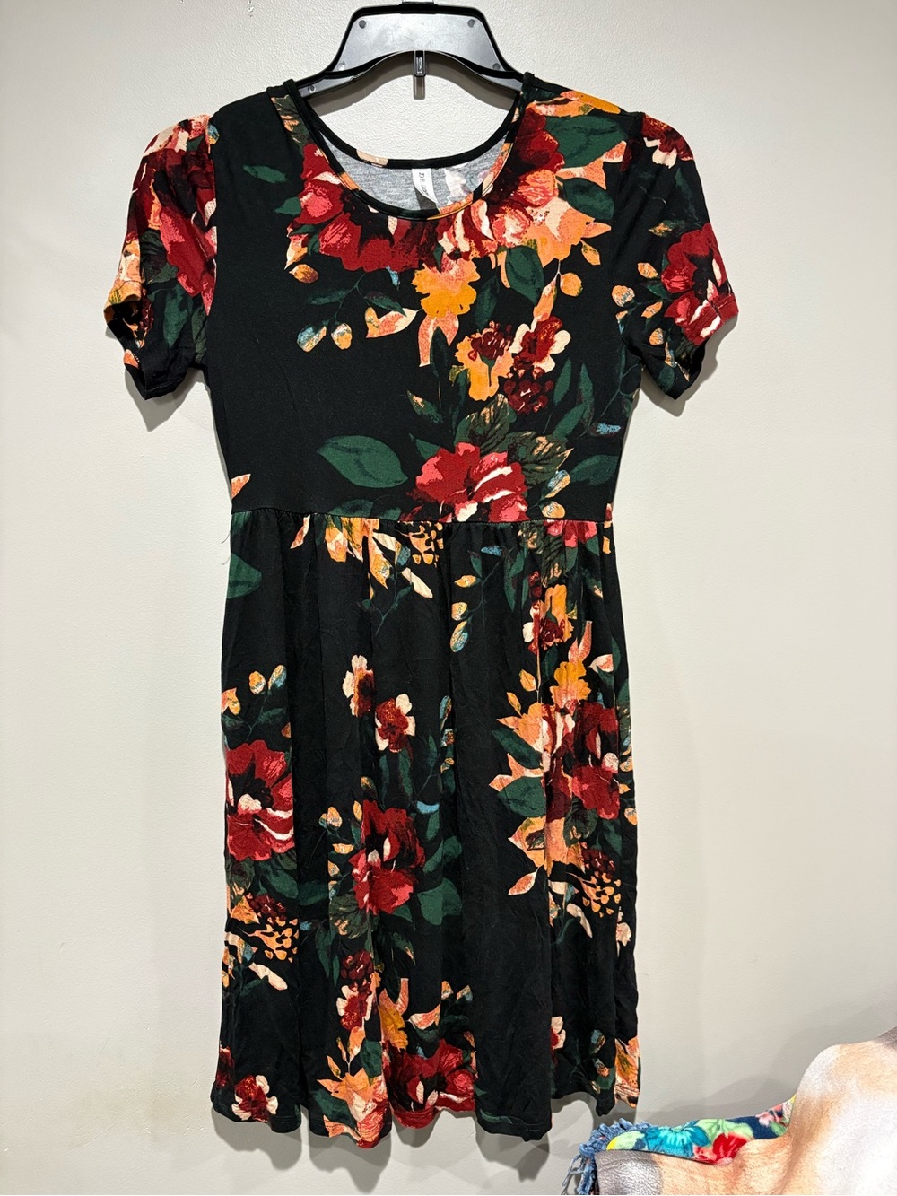 DB MOON Floral Short Sleeve Empire Waist Pocket Dress M